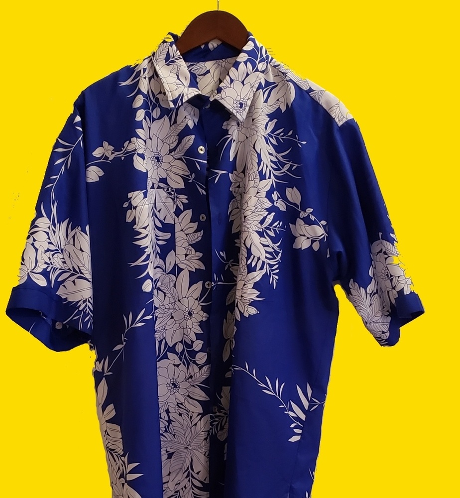Blue silky Hawaiian shirt
